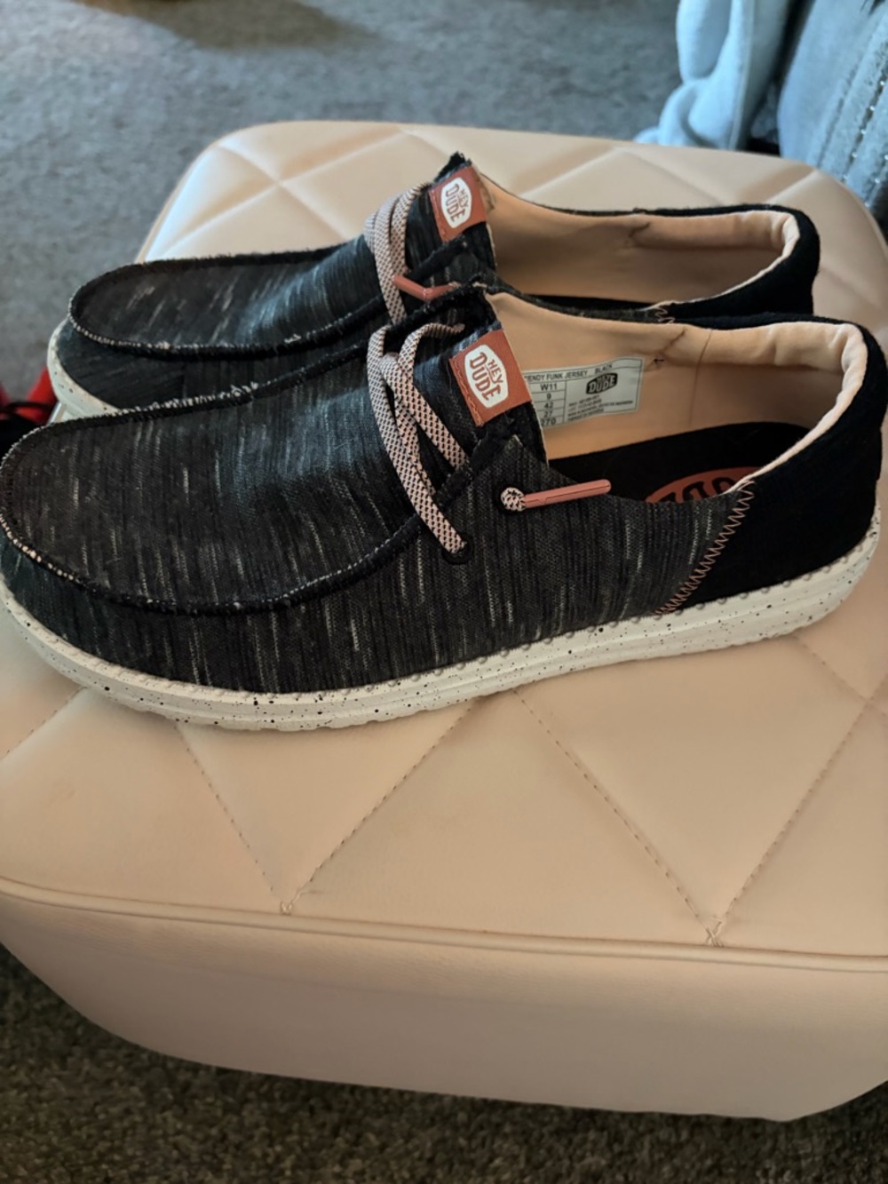 Hey Dudes Women’s Slip-On Knit Loafers in Black with Pink Accents - Picture 3 of 6